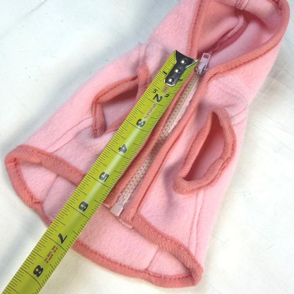 Boutique Fleece Hoodie Pet Outfit XXS Pink Sleeveless Zippered Dog Cat EUC‎